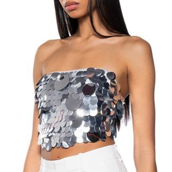 Callie Big Face Sequin Bandeau Bra Top XL - Picture 2 of 7